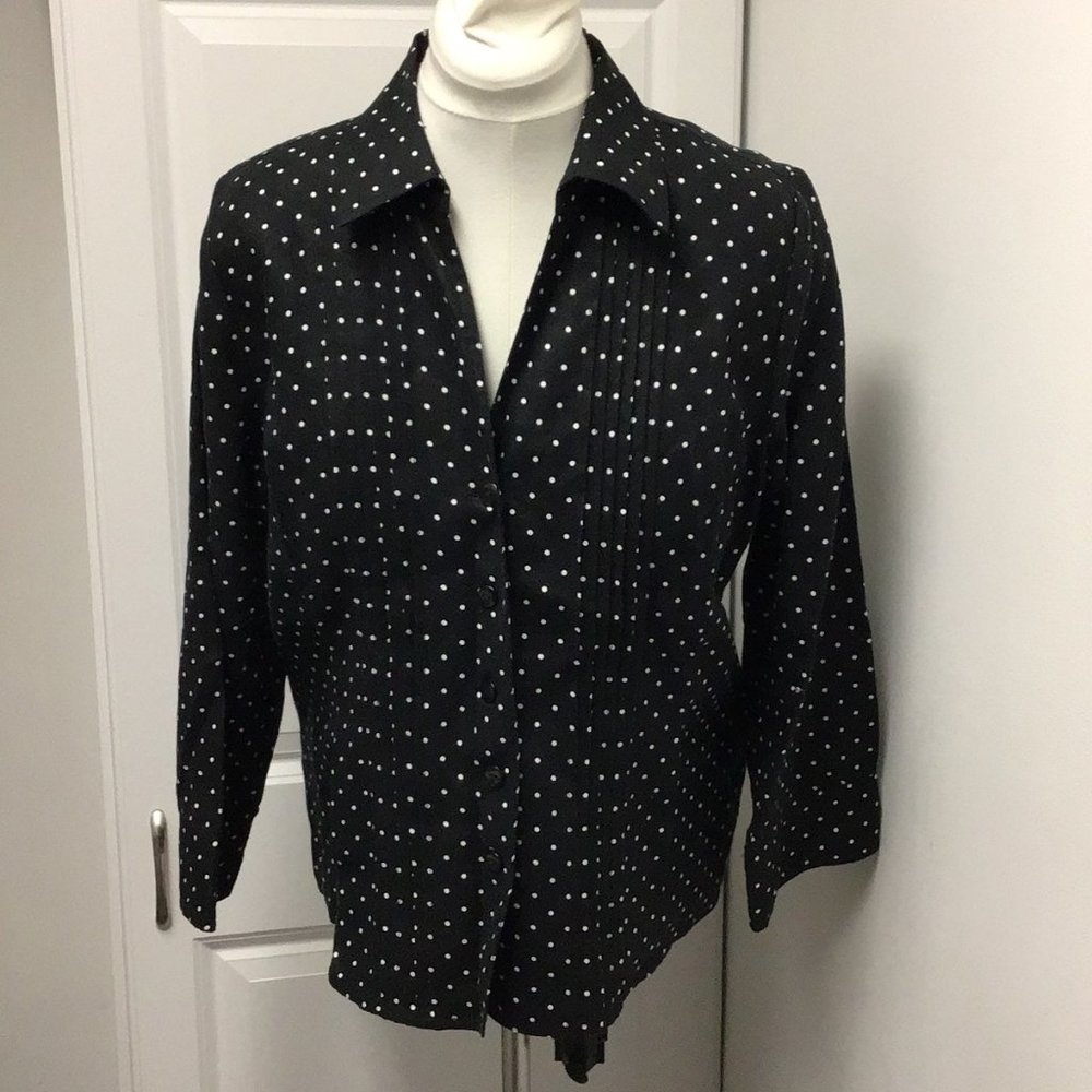 Kim Rogers Women’s Long Sleeve Button Down Linen Shirt, Black, size XL